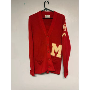 Men's Bristol Products Red M Letterman Cardigan Standard M